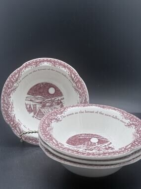 Johnson Brothers Twas the Night Christmas Set Of 4 Red Holly 6" Rimmed Bowl